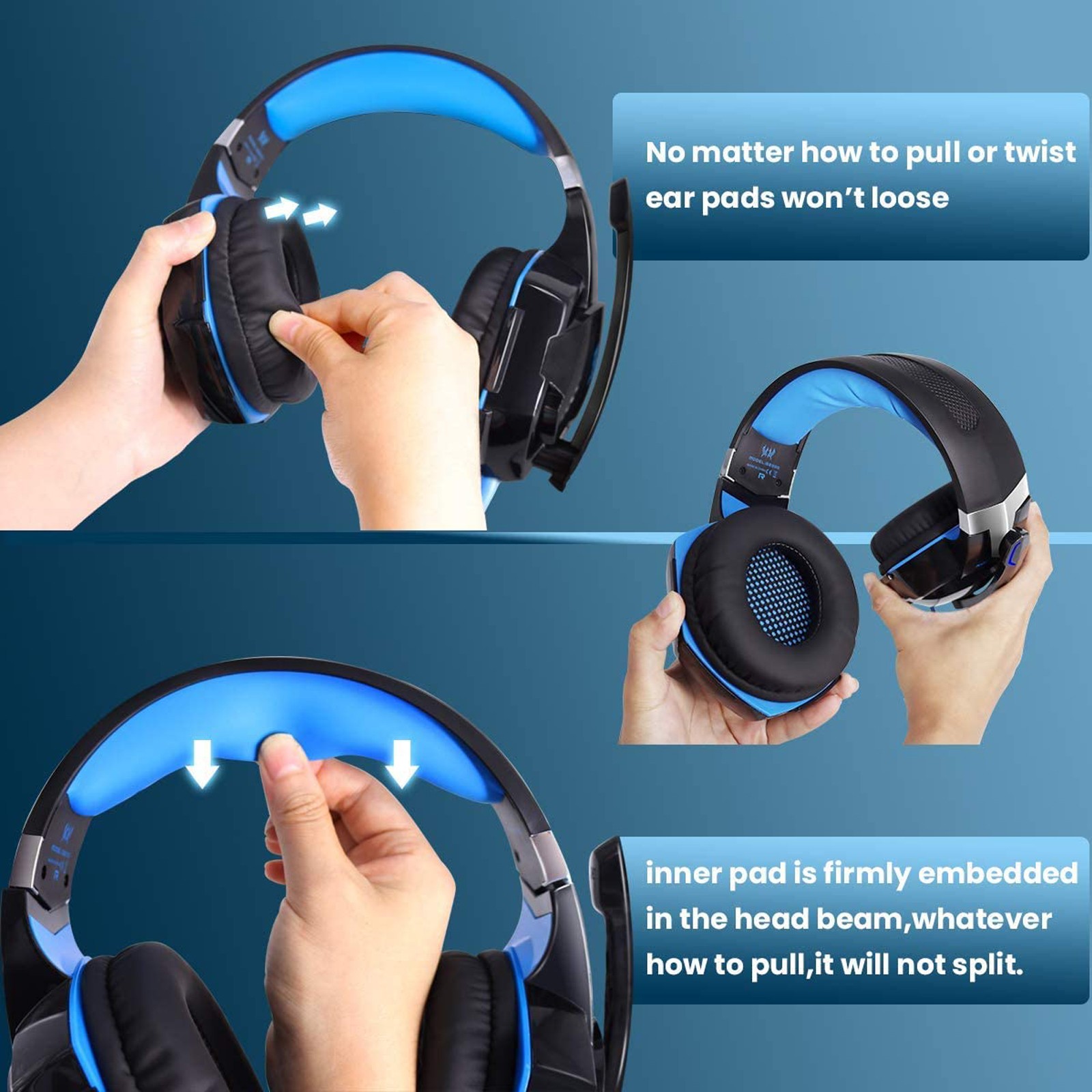 G2000 Gaming Headset  Immersive Audio, Noise Cancelling Mic, LED Lights, Soft Memory Earmuffs