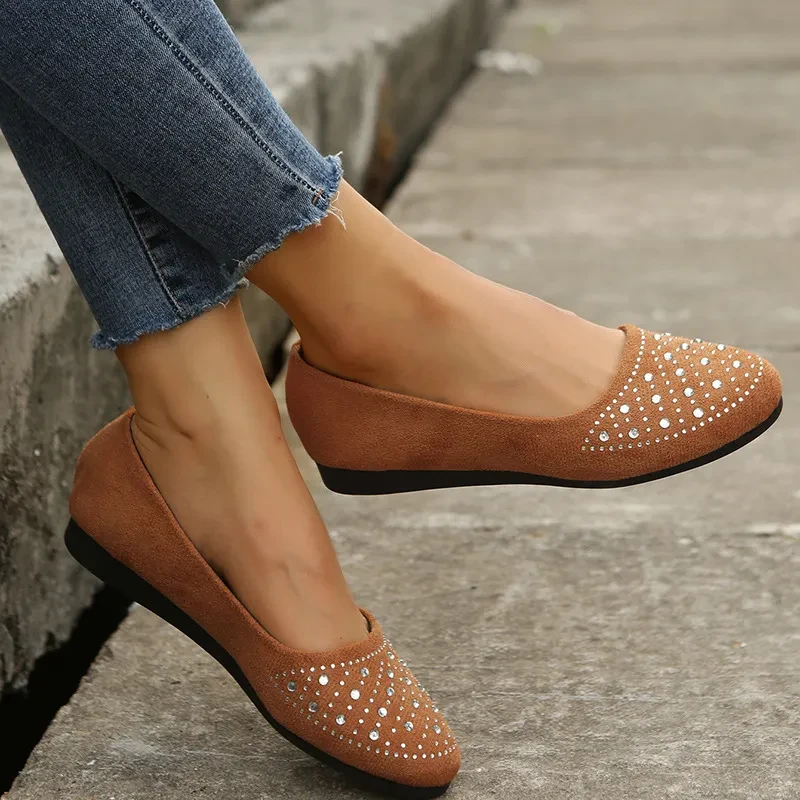 Fashion Flats Shoes With Rhinestones Casual Round Toe Loafers For Women