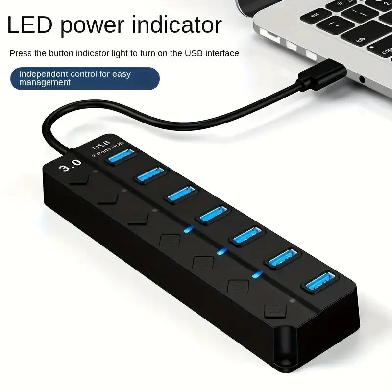 High-Speed 7-Port USB 3.0 Data Hub Splitter