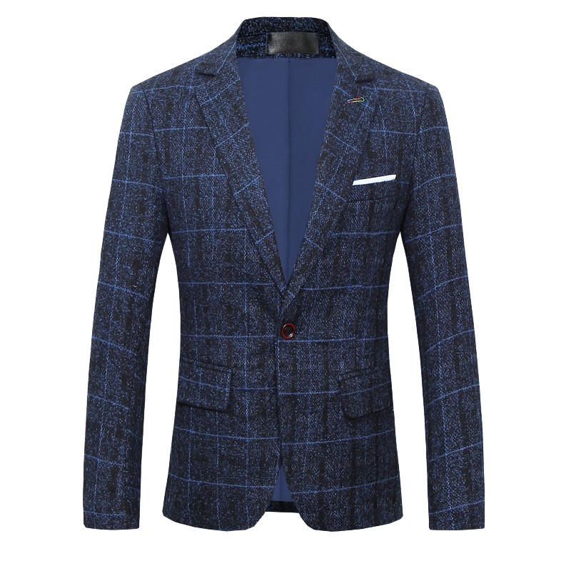 Men's Vintage Plaid One-Button Lapel Blazer