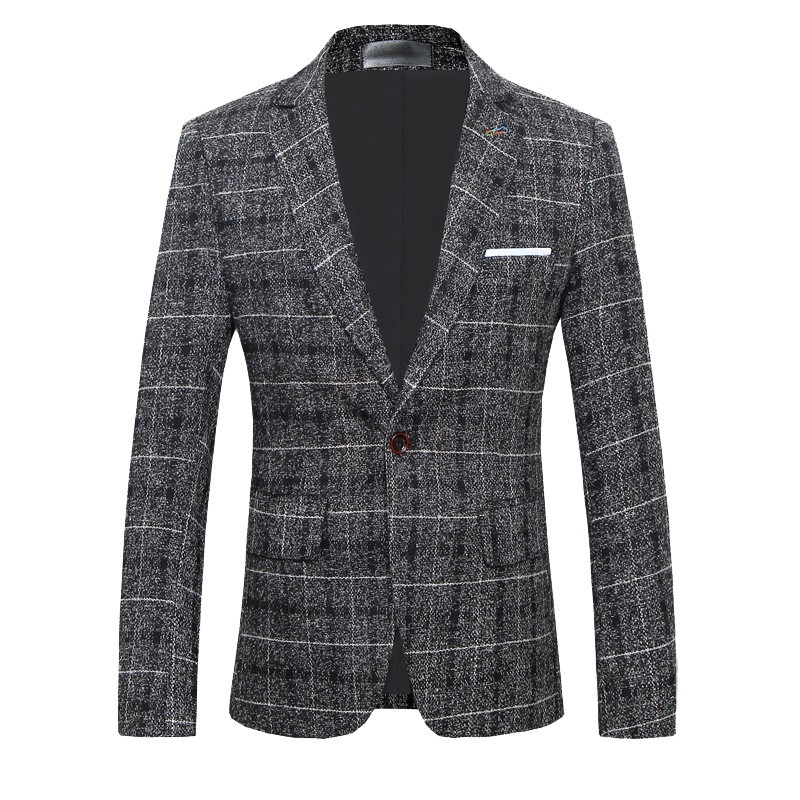 Men's Vintage Plaid One-Button Lapel Blazer