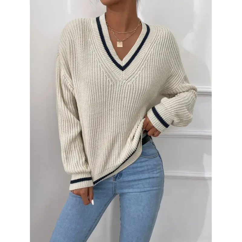 Winter Women's Clothes Cable Knit V Neck Sweaters