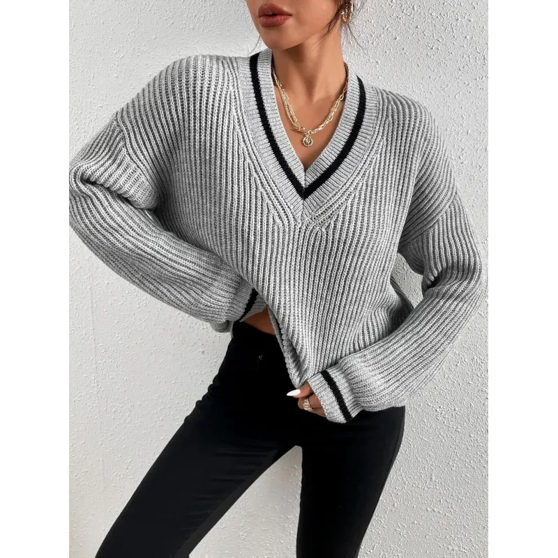 Winter Women's Clothes Cable Knit V Neck Sweaters