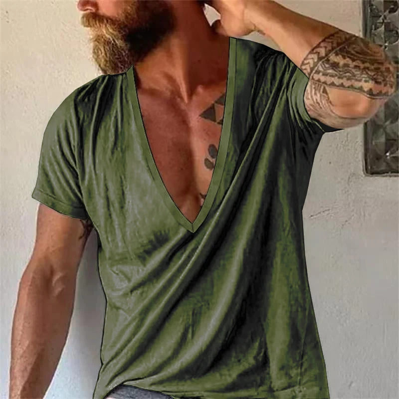Men's Casual Solid color V-neck Short-Sleeved  T-Shirt