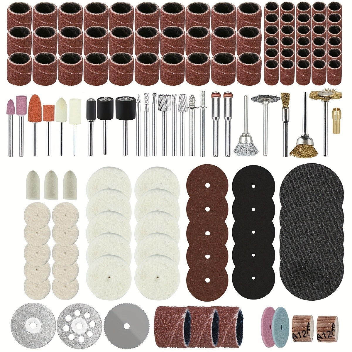 217Pcs Rotary Tool Accessories Kit Comprehensive Set with Grinding Heads, Wool Wheels, Cutting Discs, and More for Versatile Cutting, Grinding, Carving, and Polishing