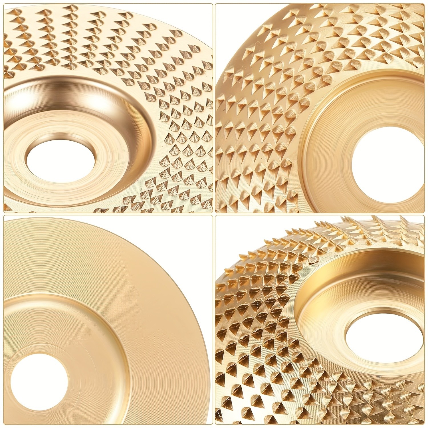 3pcs Wood Carving Disc Set 4-1/2 Inch Attachments with 5/8 Inch Arbor Grinding Wheel for Grinding and Shaping Golden