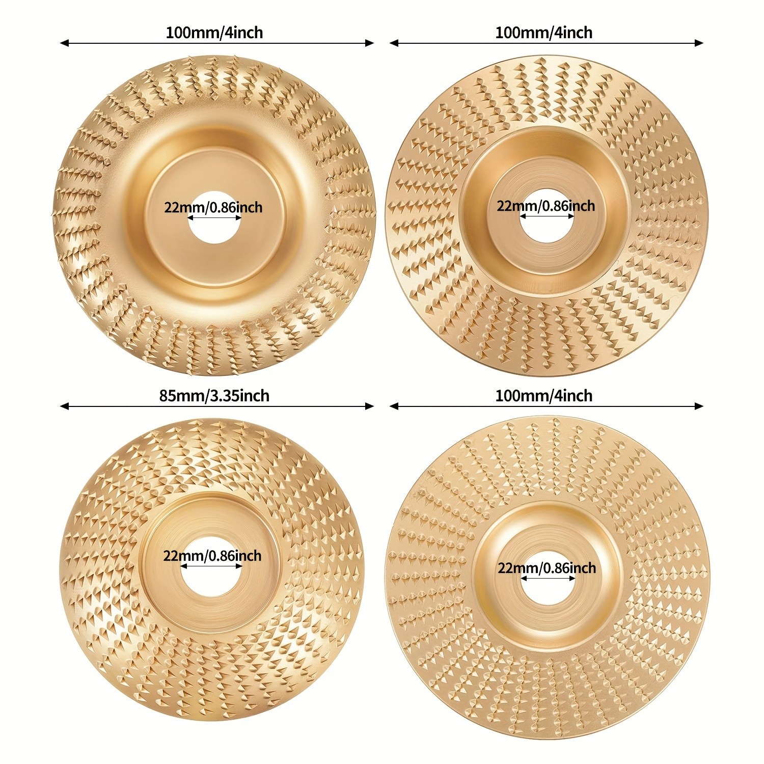 3pcs Wood Carving Disc Set 4-1/2 Inch Attachments with 5/8 Inch Arbor Grinding Wheel for Grinding and Shaping Golden