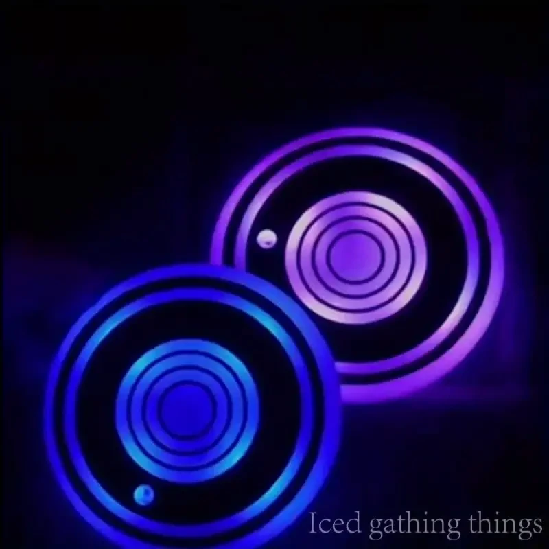 LED Car Cup Holder Lights - 7 Color Variations, USB Charging Pads & Coasters