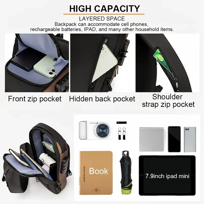 Multi-functional Sling Bag with Password Lock - Wear-resistant Crossbody for Travel & Commute