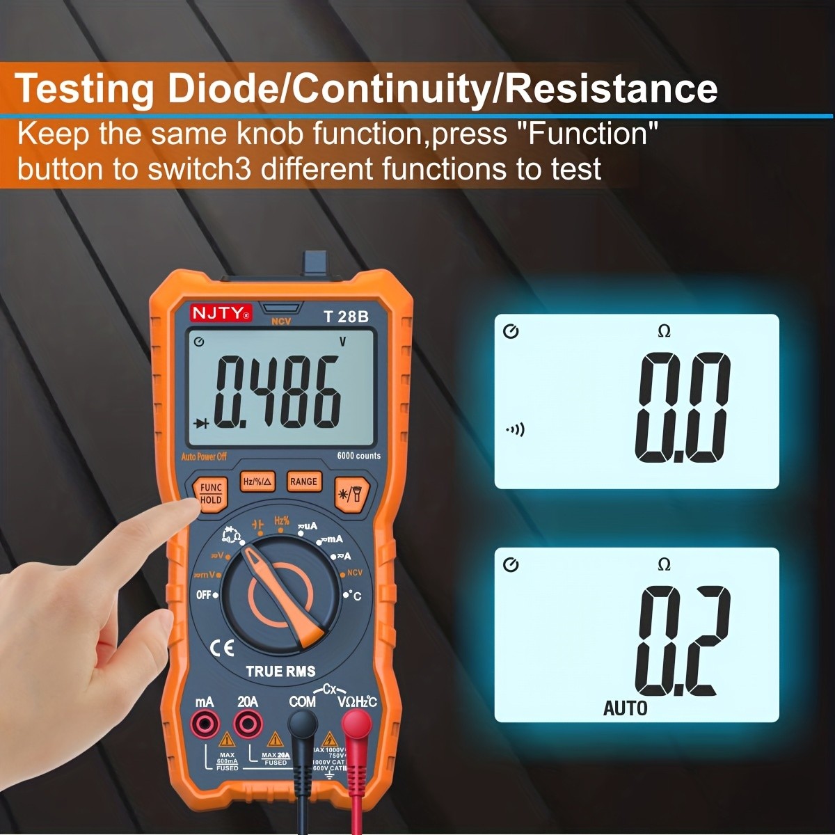 TRMS Digital Multimeter - Measures Voltage, Current, Resistance, Diodes, Continuity, Duty-Cycle, Capacitance, and Temperature - Ideal for Automotive Use