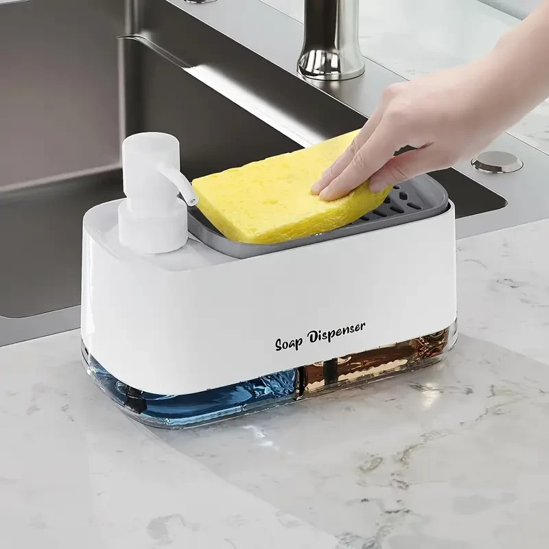4-in-1 Kitchen Soap Dispenser Set with Sponge Holder - Dual Hand and Dish Soap Dispenser