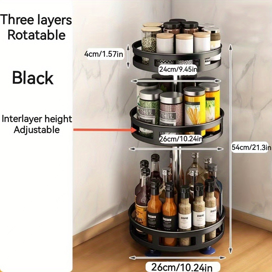 Multifunctional Rotating Storage Rack with Adjustable Height and Spray Paint Finish  Ideal for Kitchen, Bathroom, and Countertop Organization for Restaurants