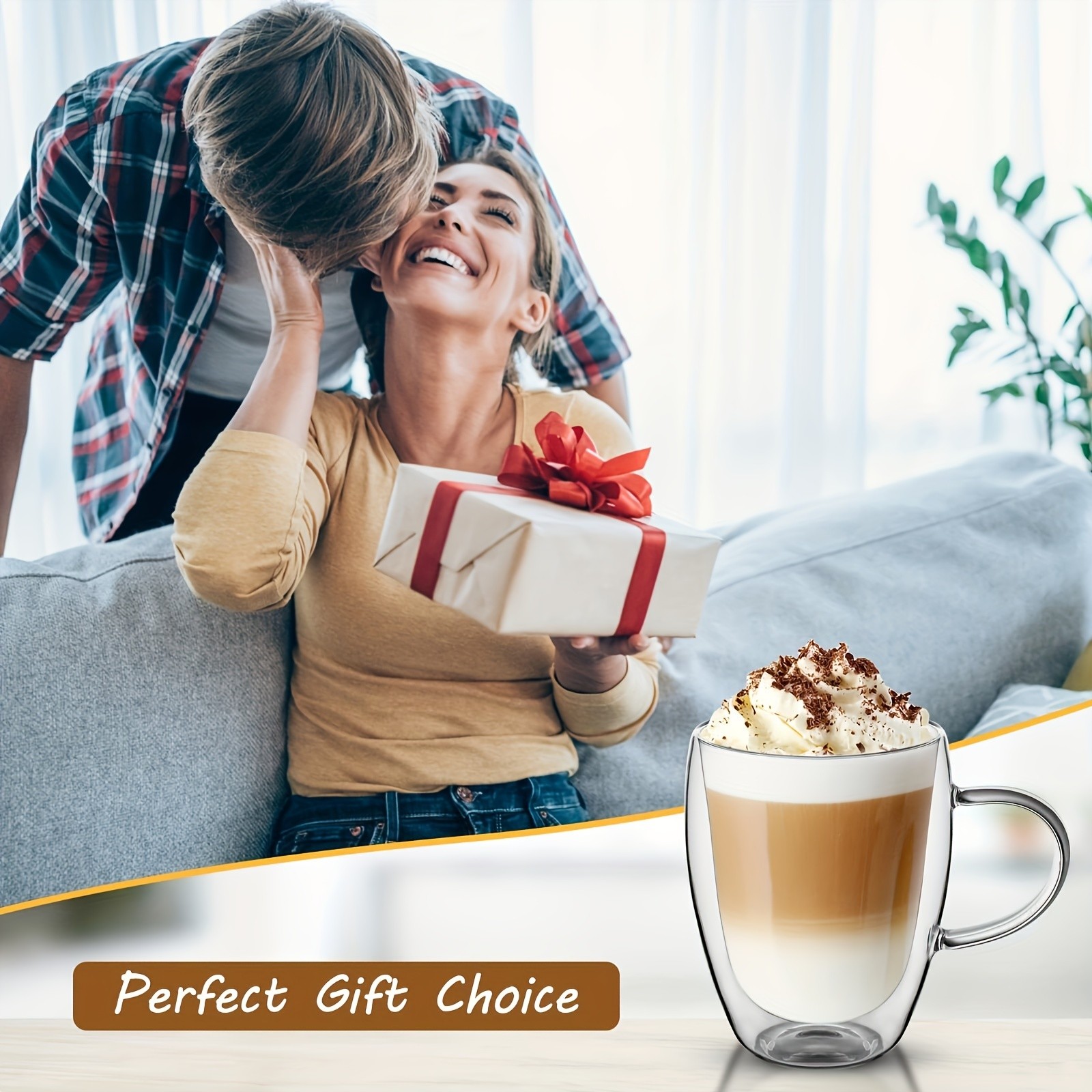 6pcs Double Walled Glass Cups with Spoons Clear Espresso Coffee Tea Mugs, Insulated Heat-Resistant Beverage Cups, 350ml/12oz, Perfect for Coffee, Tea, Cappuccino & Lattes, Drinkware for Restaurants and Cafes