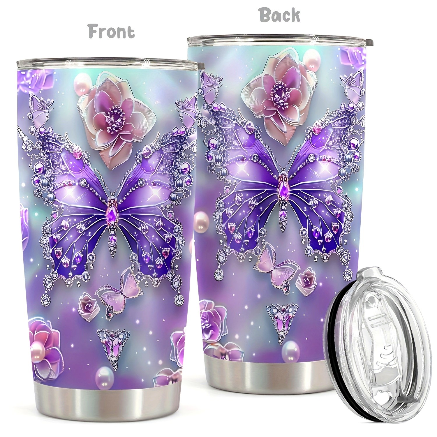 1pc 20oz Tumbler for Cafe  Butterfly Funny Print Mug Tumbler, Travel Tumbler for Wedding and Birthday Gifts for Mom, Coworker, Eid Al-Adha Mubarak