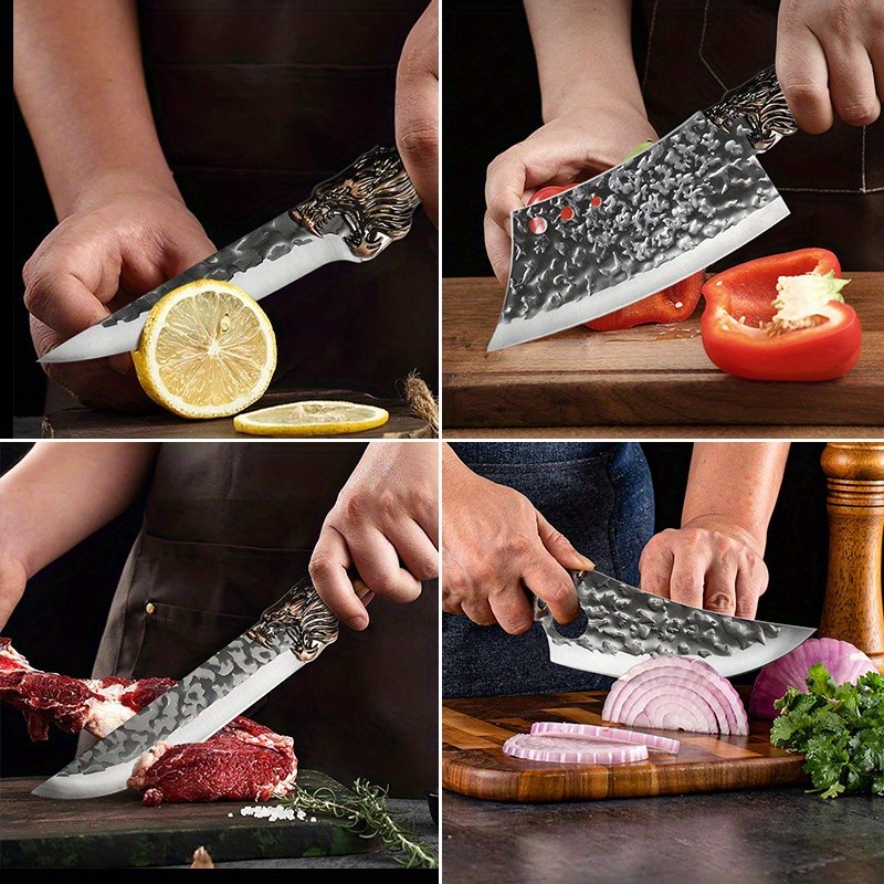 7-Piece Handmade Forged Knife Professional Kitchen Chef Knife Set  Stainless Steel Chef Knife, Utility Knife, Boning Knife, Cutting Knife, Fish Knife, Butcher Knife, Kitchen Scissors
