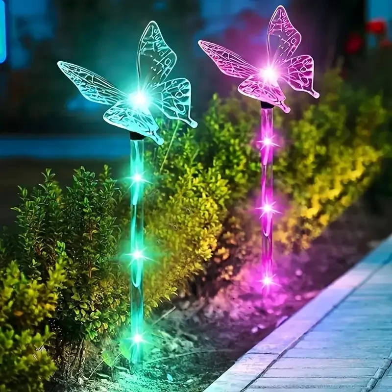 Set of 4 Butterfly Solar Garden Lights - Outdoor Decoration for Terrace, Flower Bed, and Home