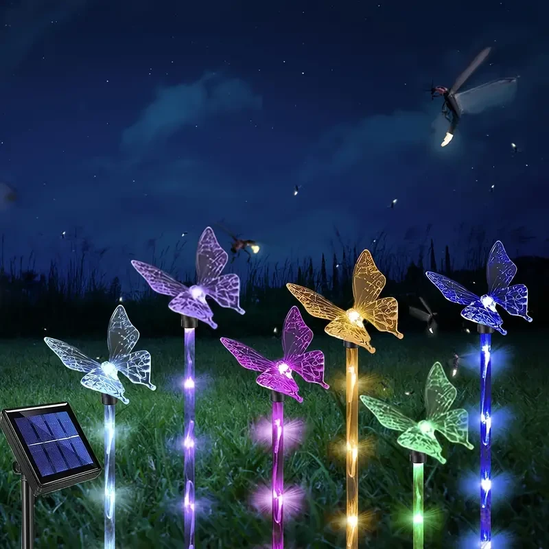 Set of 4 Butterfly Solar Garden Lights - Outdoor Decoration for Terrace, Flower Bed, and Home