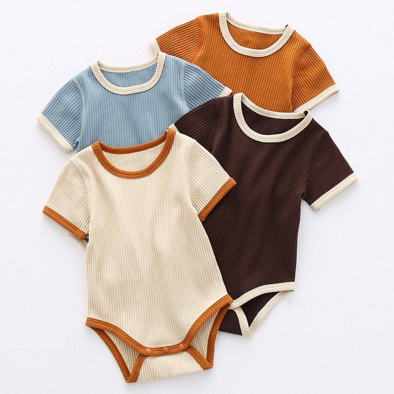 Ribbed Cotton Bodysuits for Babies in Earth Tones