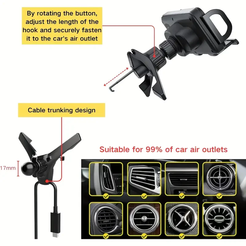 15w Wireless Car Charger Mount for SamSung for Galaxy Z Fold 5/4/3/2, Car Vent Grille Phone Holder