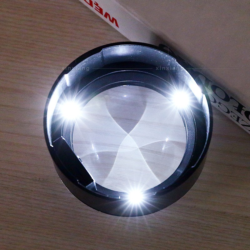 5 Times Cylinder 3 LED Lights K9 Optical Glass Lens Reading Magnifier