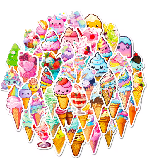 50pcs Colorful Sweet Summer Cone Chocolate Ice Cream Pink Cute Style Graffiti Waterproof Sticker