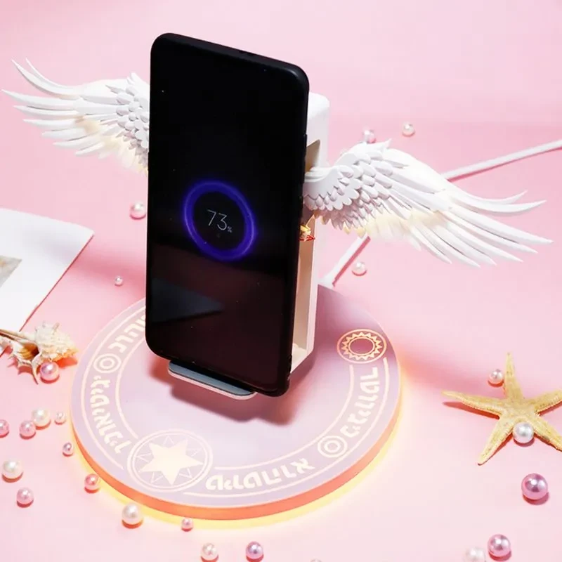 Universal Colorful LED Angel Wings Qi Wireless Charger Charge Dock For Mobile Phone Fast Charger