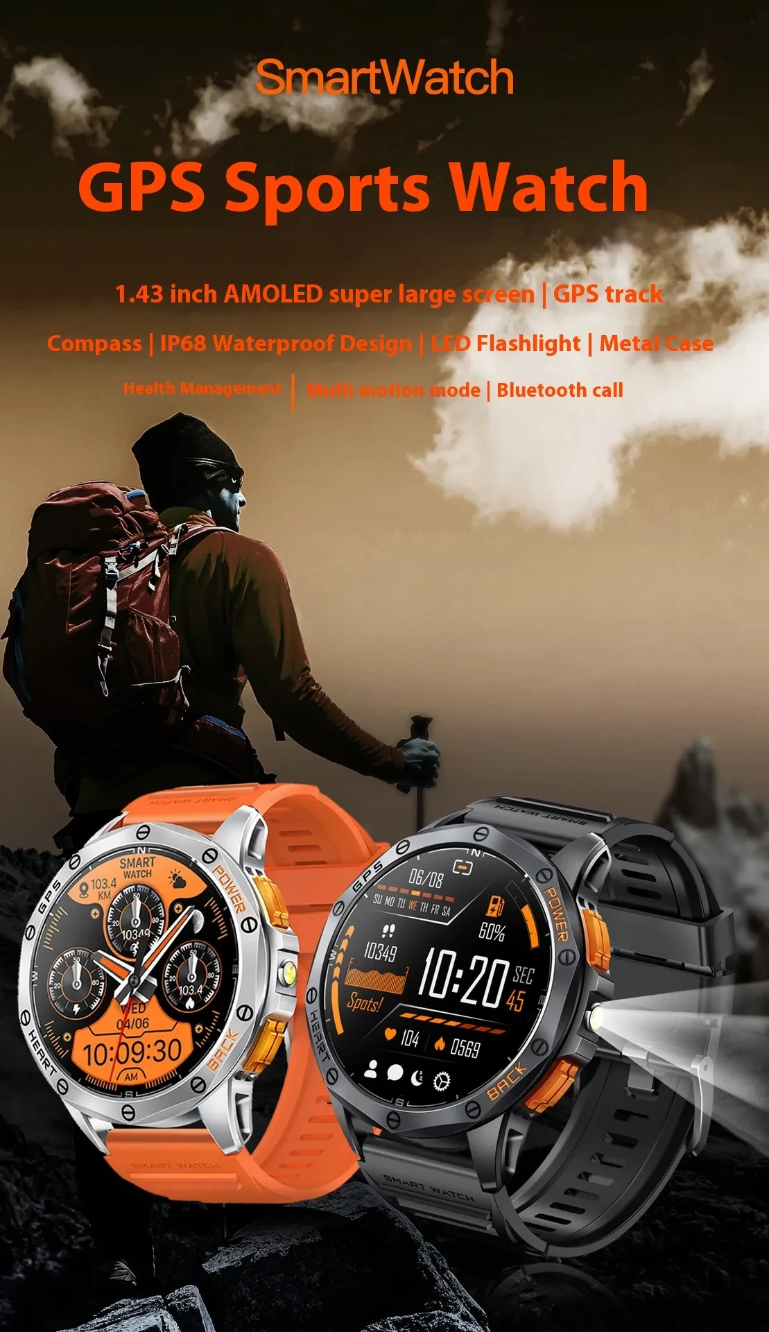 K67 Bluetooth Calling Compass AMOLED Smart Watch