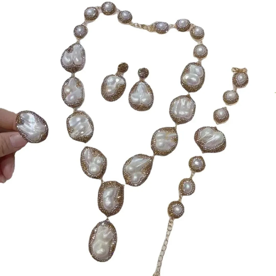 Pearl Necklace Ring Suit Bride Ornament