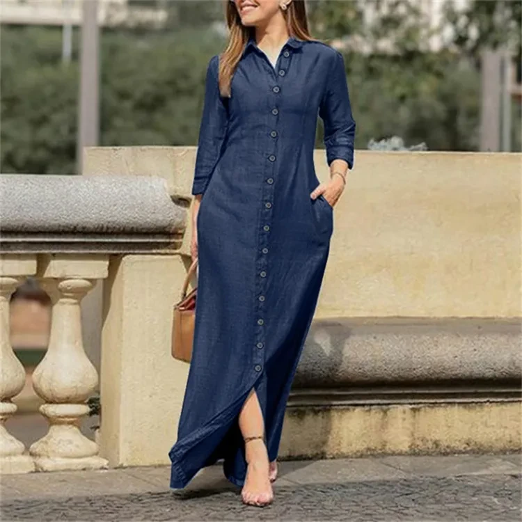 Denim Maxi Dress with Pockets