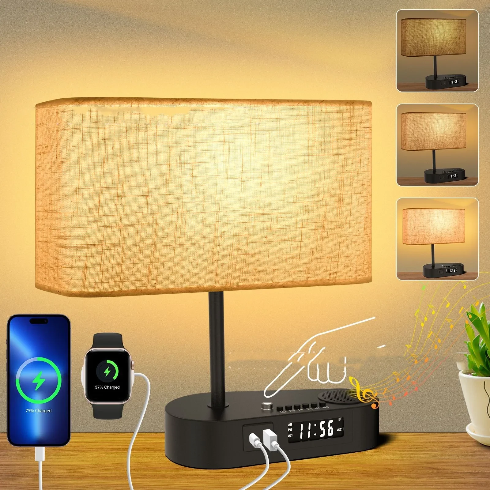 Multifunctional Bluetooth-compatible Playing Alarm Clock Fabric Table Lamp