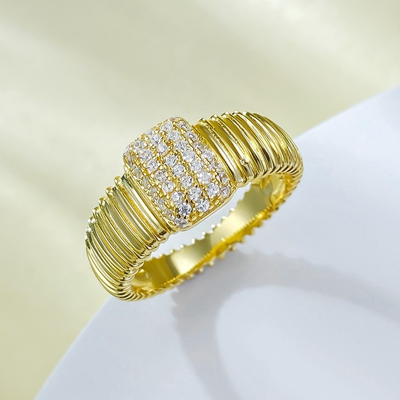 S925 Silver Striped Retro French Satin Ring