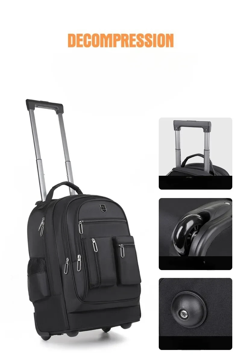 Large Capacity Travel Backpack With Wheels, Multi Layer Trolley Luggage Bag, Multifunctional Weekender Overnight Bag Rucksack