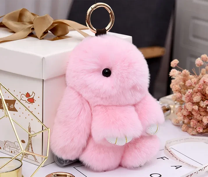 Fluffy Bunny Keychain Blue