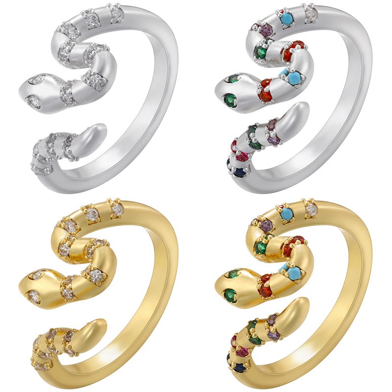 Micro Inlay Colorful Crystals Snake Ring