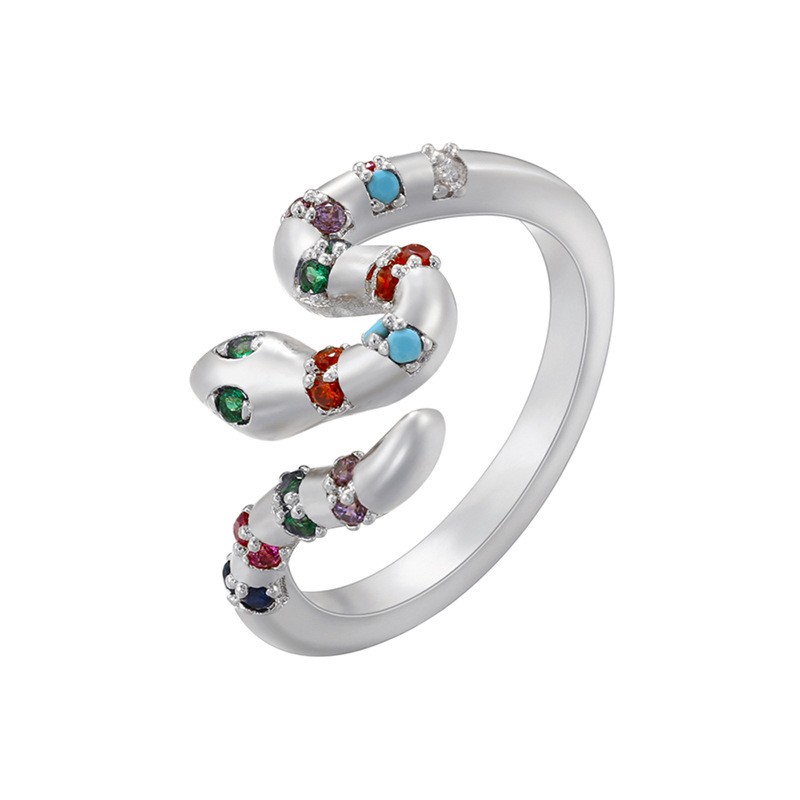 Micro Inlay Colorful Crystals Snake Ring