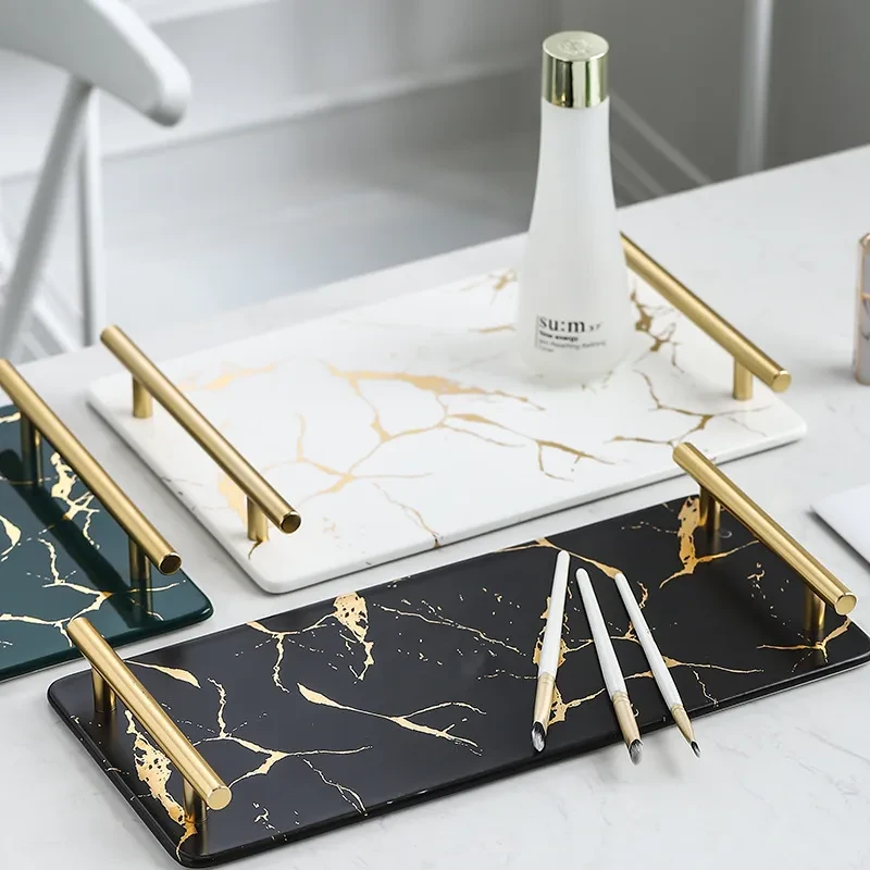 Marble rectangular ceramic tray