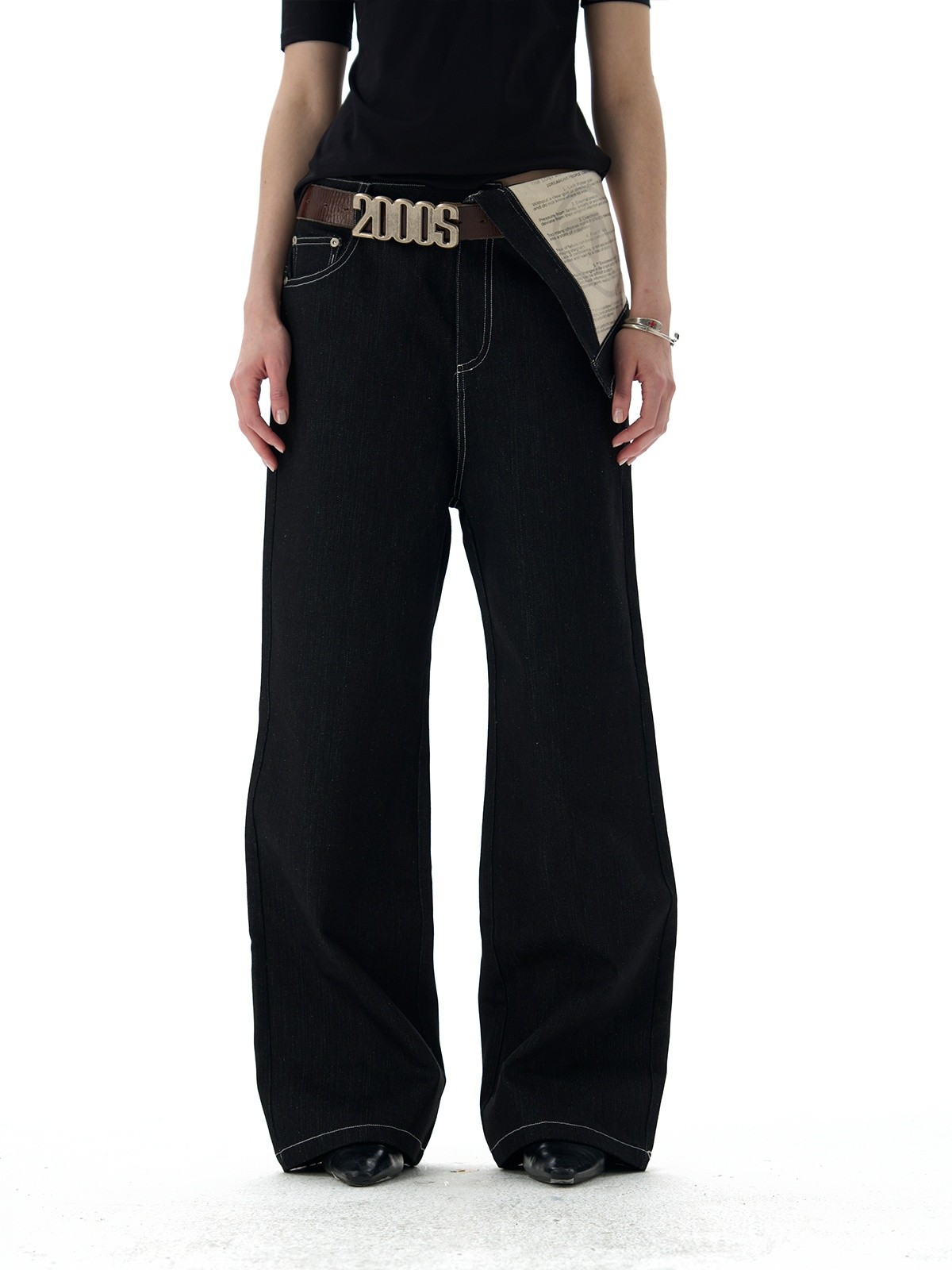 Flip Over Cotton Black Printed Pants At The Waist
