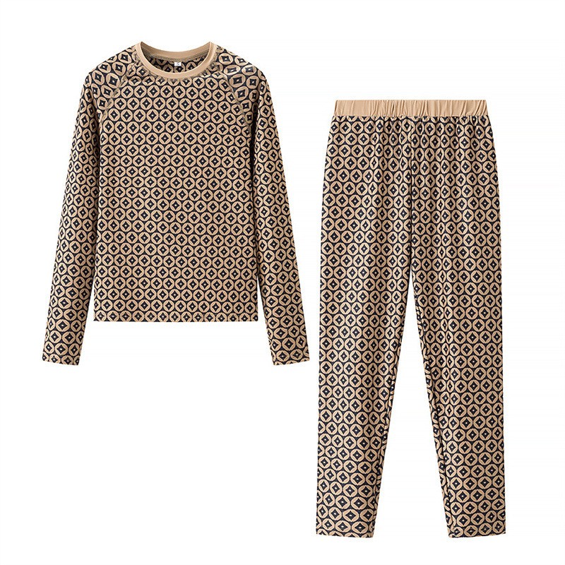Printed Sexy Stretch Long Sleeve Round Neck Top And Trousers Suit