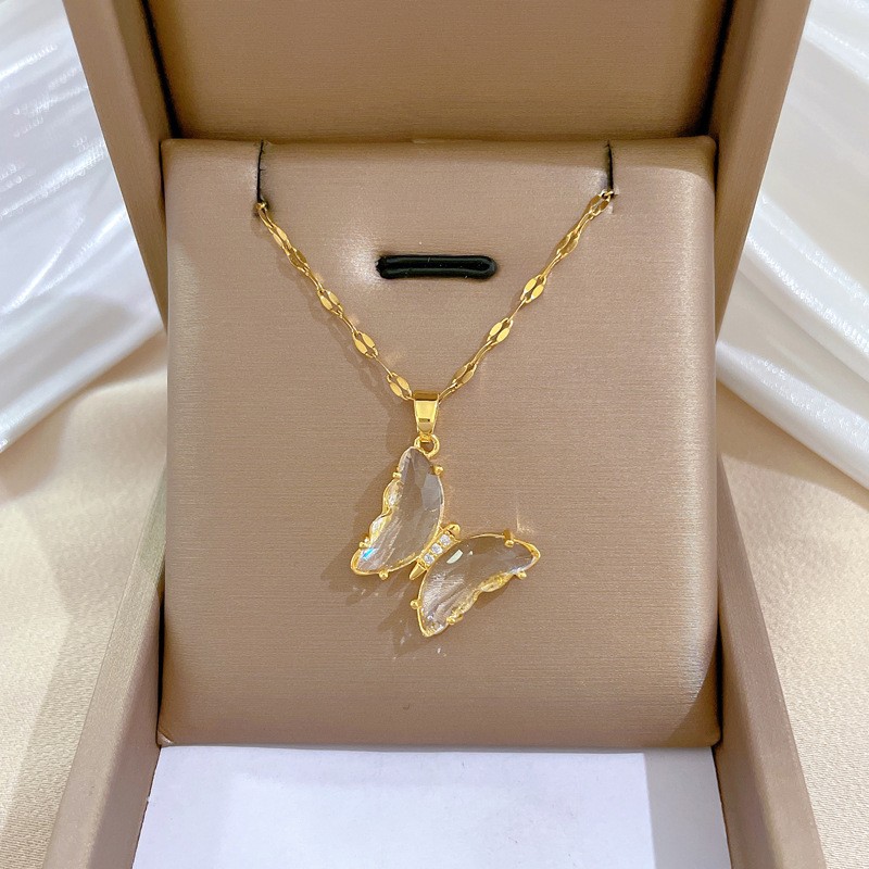 European And American Ins Crystal Zircon Butterfly Pendant Necklace