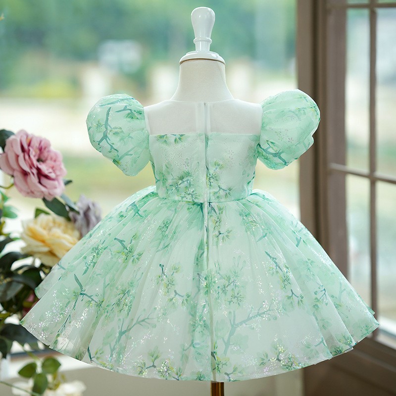 Mint Green One-year-old Puff Sleeve Fluffy Gauze Princess Dress