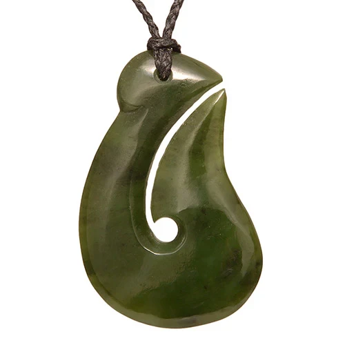 Greenstone Hook Pendant Necklace 60mm