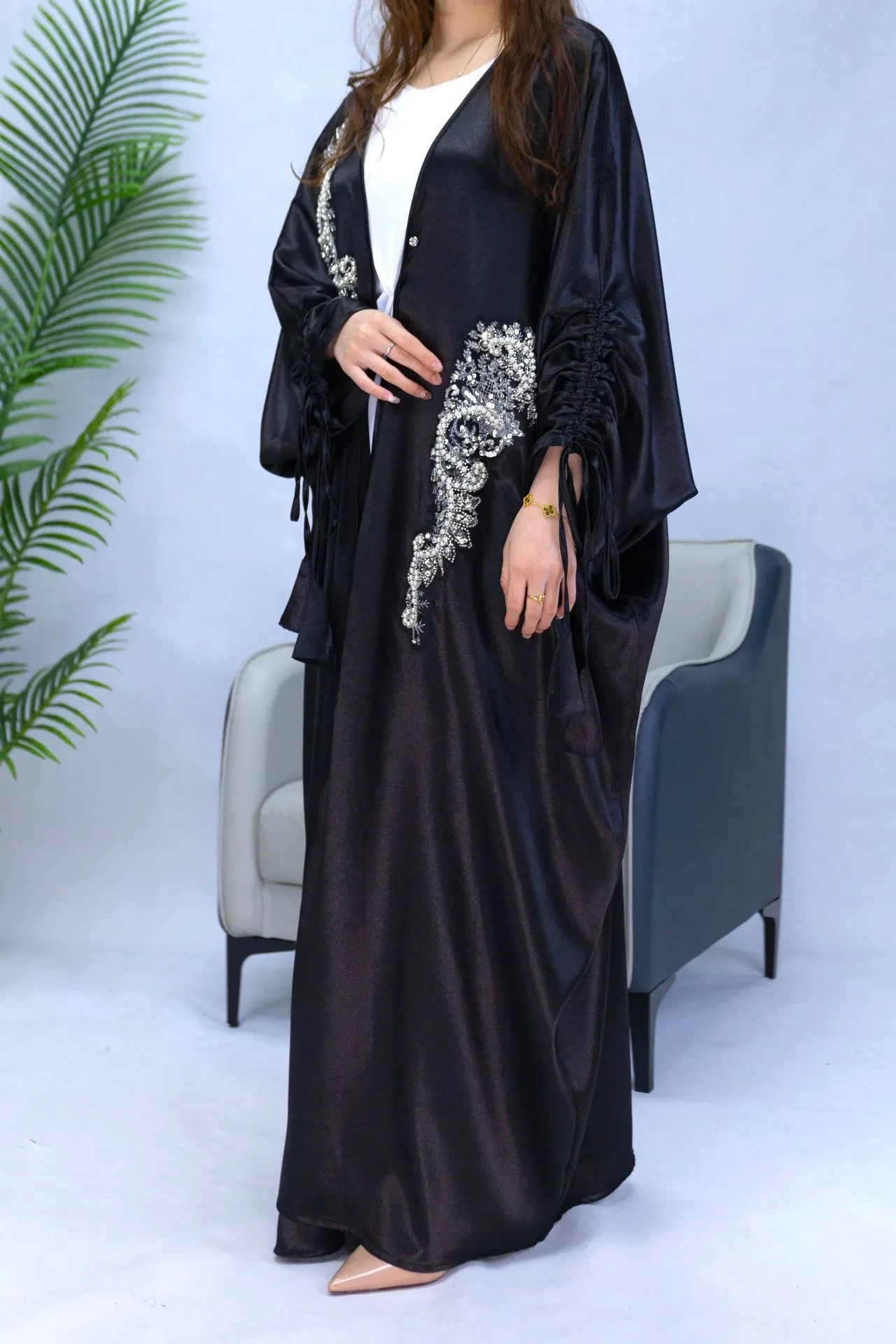 Plus Size Black Satin Robe
