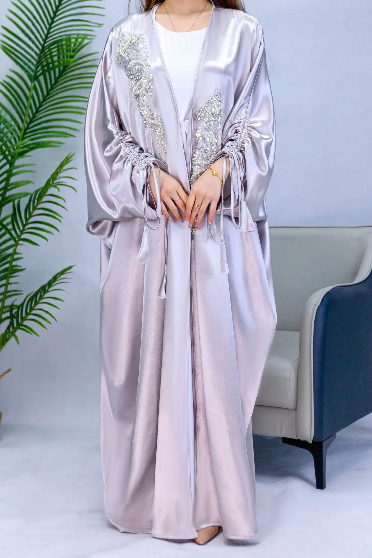 Plus Size Black Satin Robe