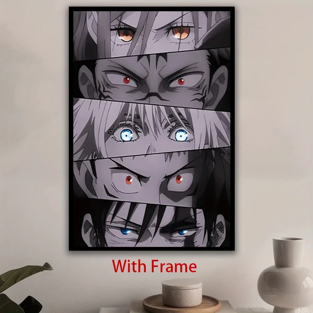 1pc Framed Anime Canvas Art Print Vertical Classic Style with Vibrant Character Eyes Design & Red Accents
