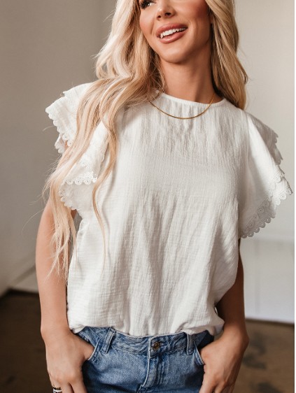 White Crinkled Layered Ruffled Flutter Sleeve Blouse