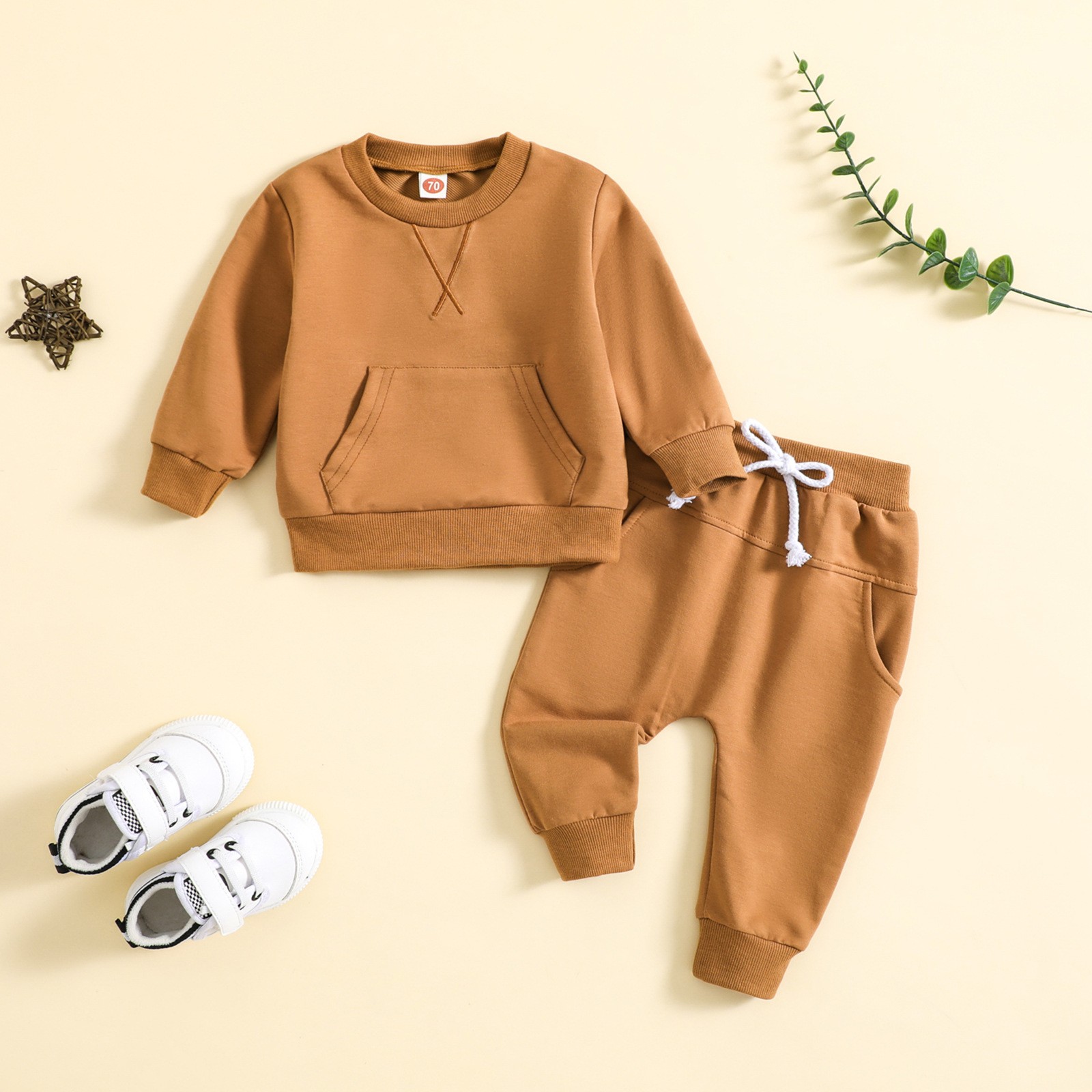 Solid Color Alphabet Embroidery Long-sleeved Sweater And Trousers Two-piece Set