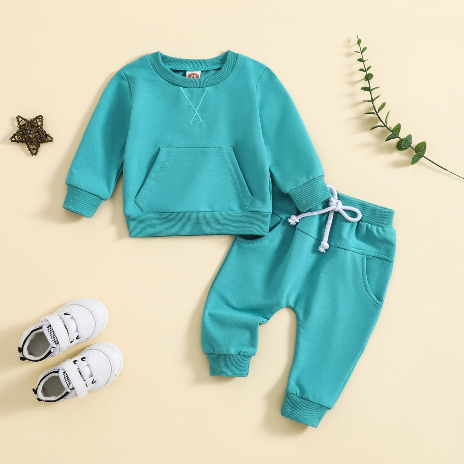 Solid Color Alphabet Embroidery Long-sleeved Sweater And Trousers Two-piece Set