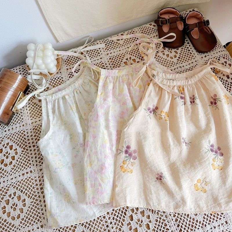 Girls' Summer Over Cute Suspenders Little Girl Sleeveless Printed Top