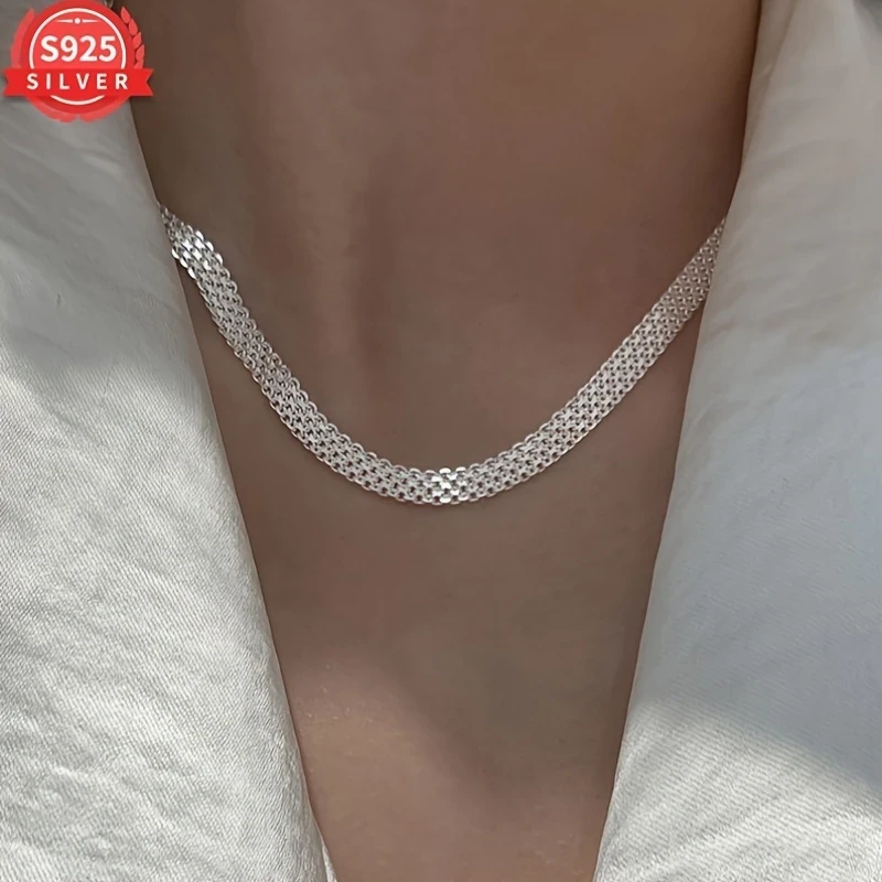 Elegant 925 Silver Womens Fashion Necklace  Hypoallergenic Unique Woven Chain
