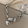 New Stainless Steel Peach Heart Cuban Link Chain Bracelet Suit